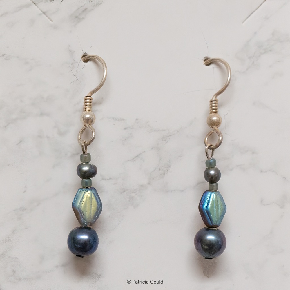 New - EA5 - Earrings, Czech glass and fresh water pearls - one of a kind
